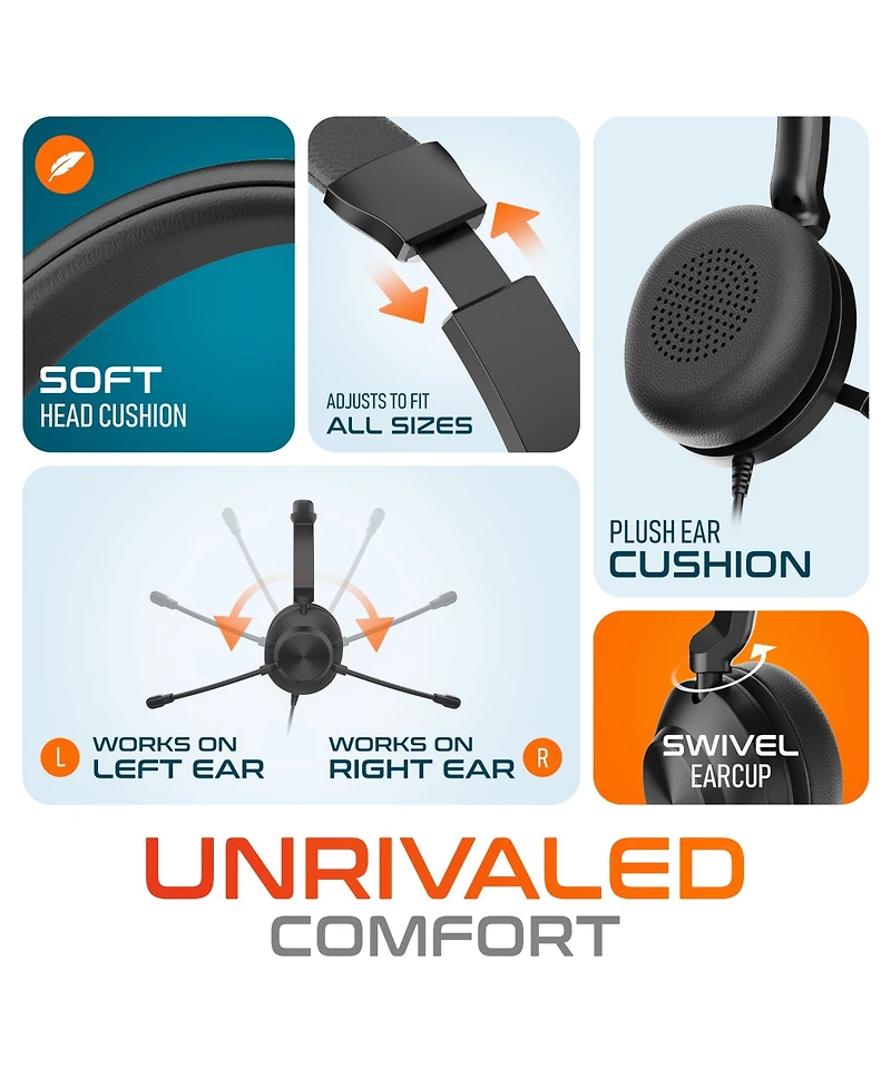 Delton 32Y Wired Computer Headset, Ms Teams Compatible, Stereo Headphones With Dual Noise-Cancelling Microphones, In-Line Controls, On-Ear Usb Headset