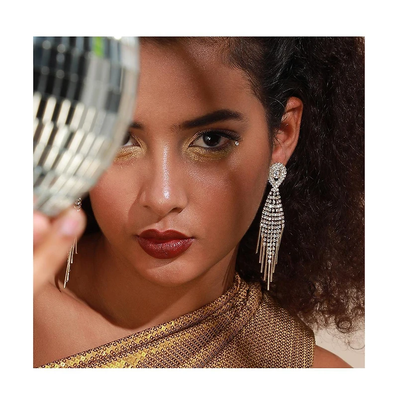 Sohi Women's Silver Embellished Drop Earrings