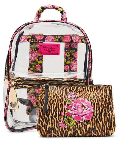 Betsey Johnson Wild Child Clear Large Backpack with Pouch