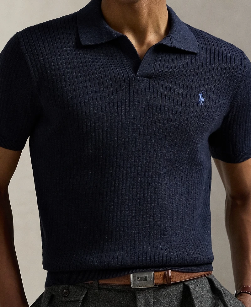 Polo Ralph Lauren Men's Rib-Knit Cotton Polo-Collar Sweater