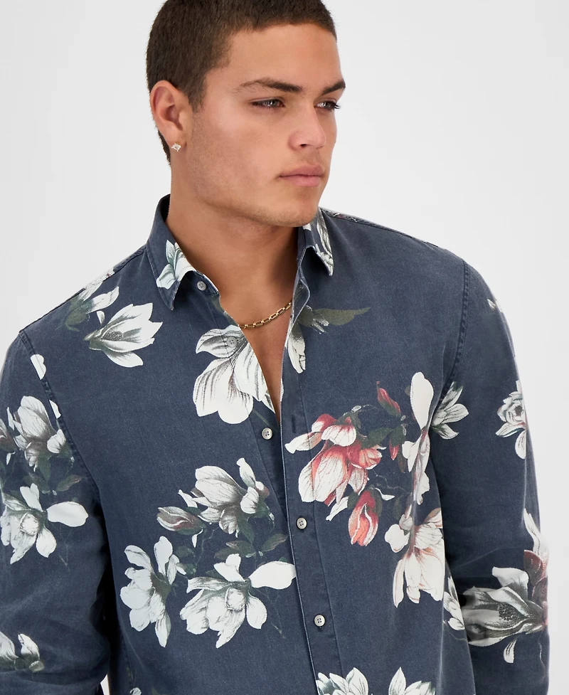 Guess Men's Floral-Print Shirt