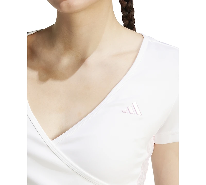 adidas Women's Surplice-Neck Three-Stripes Short-Sleeve T-Shirt