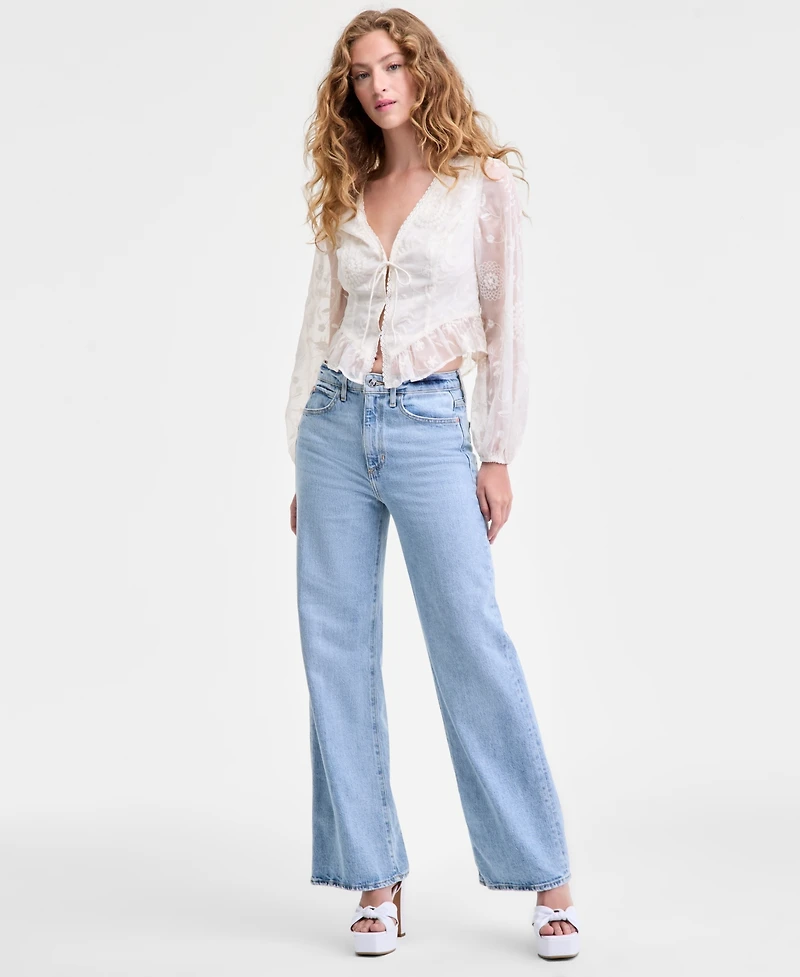 Guess Women's Seiah Embroidered Blouson-Sleeve Blouse