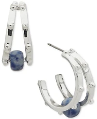 Anne Klein Silver-Tone Blue Beaded Two Row Hoop Earrings