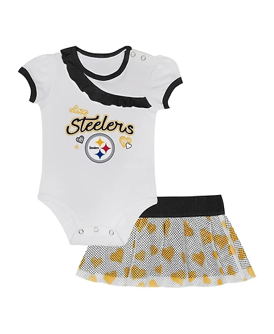 Outerstuff Baby Boys and Girls 2-Pieces Pittsburgh Steelers Love My Team Bodysuit and Skirt Set