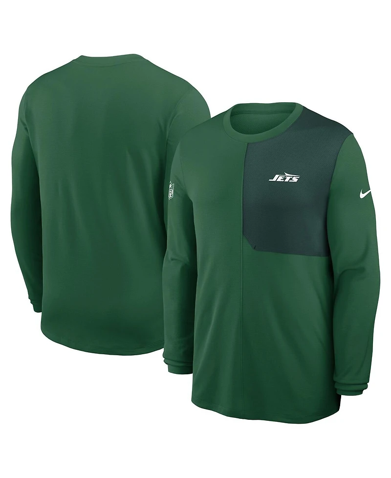 Nike Men's Green New York Jets Sideline Coach Uv Performance Long Sleeve T-Shirt