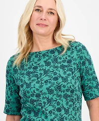Style & Co Petite Floral Chintz Boat-Neck Elbow-Sleeve Top, Macy's Exclusive