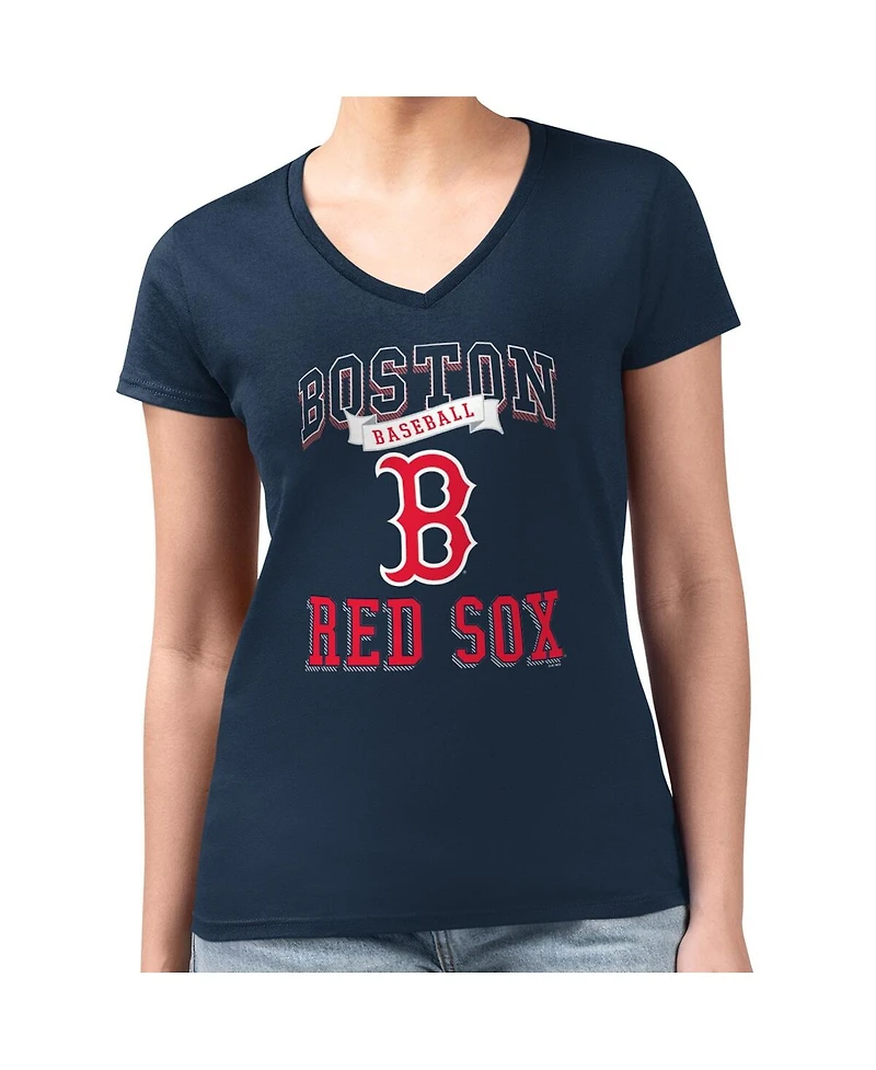 G-iii 4Her by Carl Banks Women's Navy Boston Red Sox Team Logo Graphic V-Neck Fitted T-Shirt
