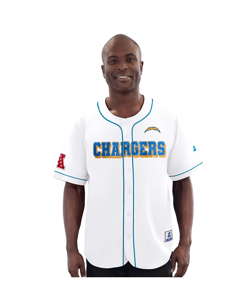 Starter Men's White Los Angeles Chargers Relay Full-Button Baseball Jersey