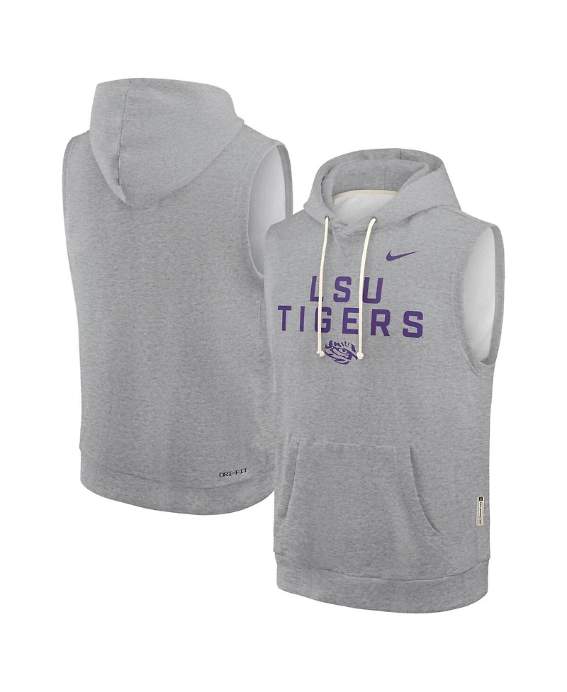 Nike Men's Heather Gray Lsu Tigers 2025 Sideline Performance Sleeveless Pullover Hoodie