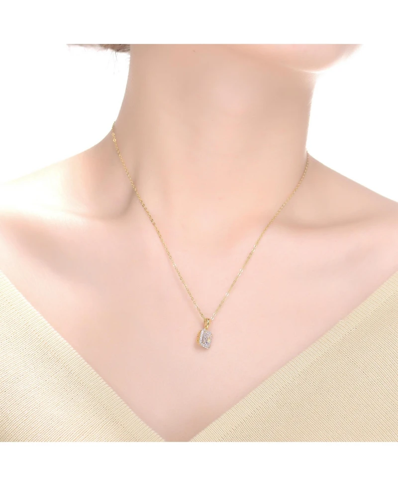 Sterling Silver White Gold Plating Cubic Zirconia Asscher Cut Drop Pendant