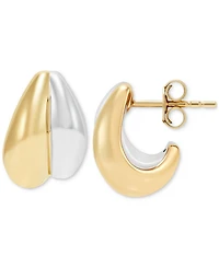 Polished Two-Tone Graduated Double Huggie Hoop Earrings in 14k Gold, 0.55"