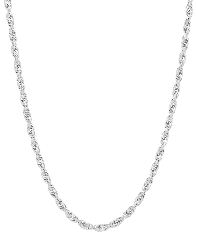 Italian Gold Rope Chain 18" Collar Necklace in 14k White Gold