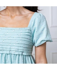 Hope & Henry Women's Ruched Linen Bubble Sleeve Dress