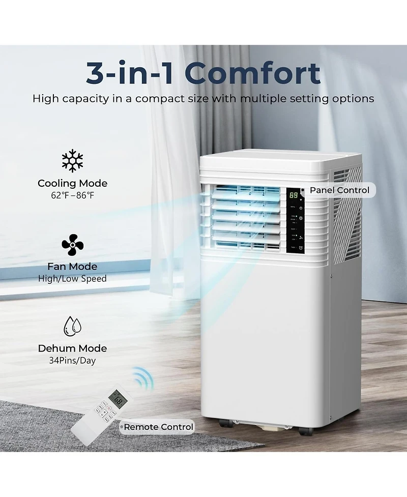 Zafro 8,000 Btu Portable Air Conditioner, Quiet Ac Unit Cools Up to 350 Sq.Ft, 4-in-1 with Fan, Dehumidifier, Sleep Mode, 24H Timer, Led Display, Remo