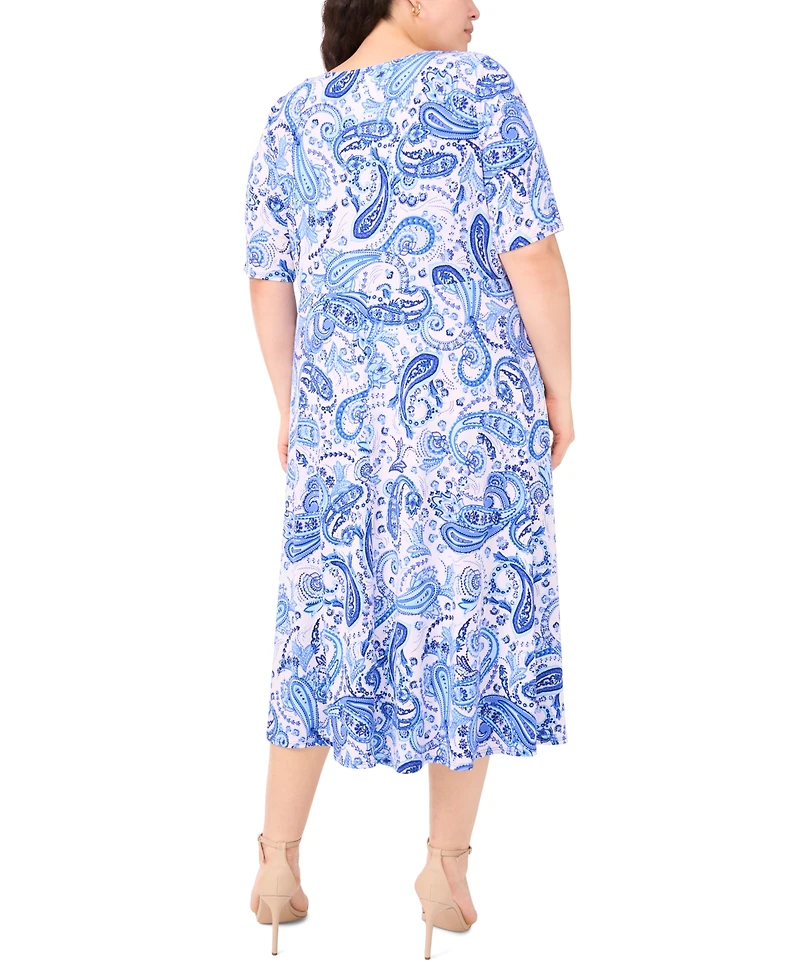 Msk Plus Printed Jersey Elbow-Sleeve Midi Dress