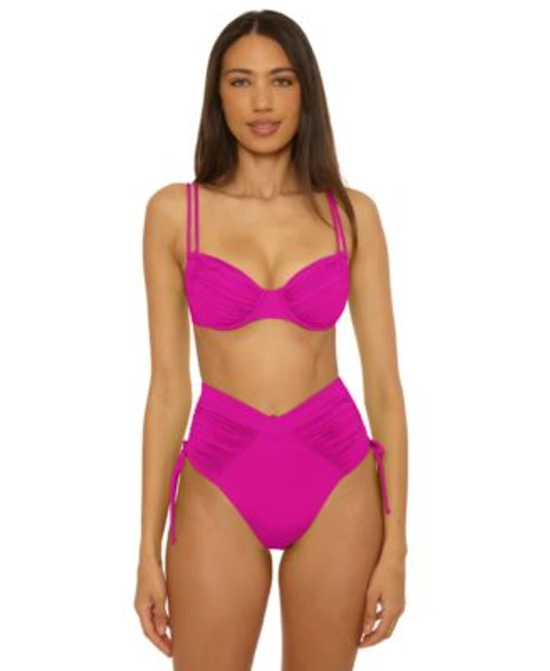 Becca Womens Color Code Underwire Bikini Top Shirred High Waist Bottoms