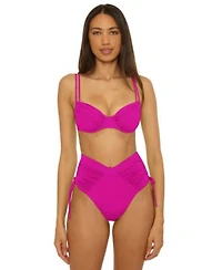 Becca Womens Color Code Underwire Bikini Top Shirred High Waist Bottoms