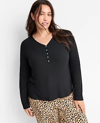 State of Day Women's Long-Sleeve Ribbed Henley Sleep Top Xs-3X, Created for Macy's