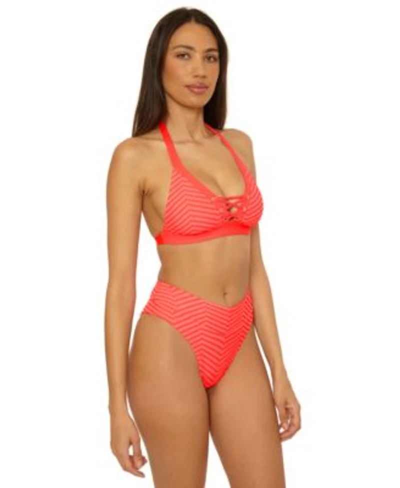 Becca Womens Connect Corset Lace Up Bikini Top High Waist Bottoms