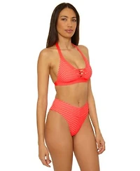Becca Womens Connect Corset Lace Up Bikini Top High Waist Bottoms