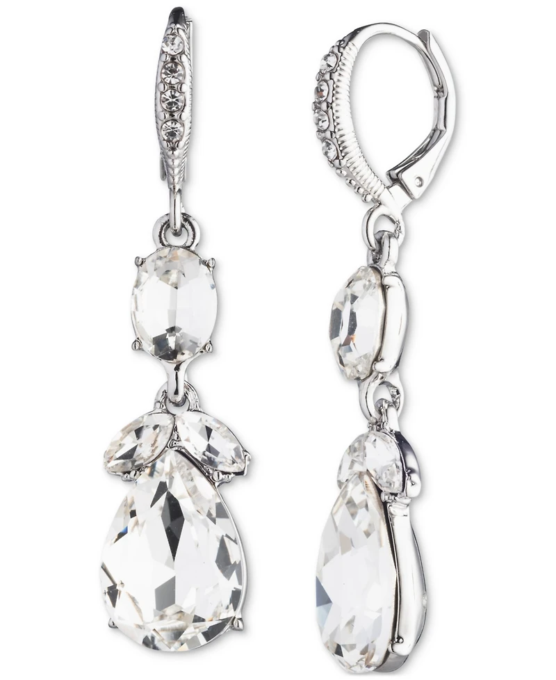 Givenchy Silver Tone Double Drop Crystal Earrings