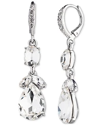 Givenchy Silver Tone Double Drop Crystal Earrings