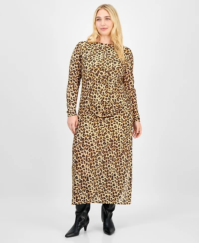 Bar Iii Trendy Plus Printed-Mesh Ruched Midi Dress, Macy's Exclusive