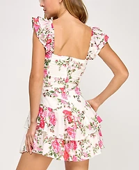 Crystal Doll Juniors' Floral-Print Tiered Short Fit & Flare Dress