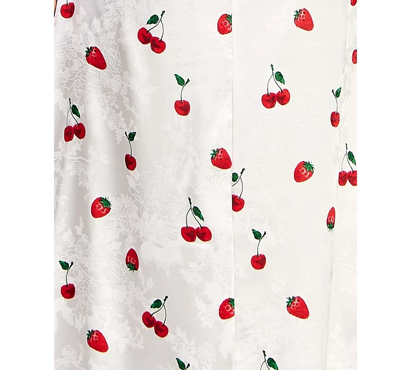 Crystal Doll Juniors' Printed Satin Puff-Sleeve Midi Dress