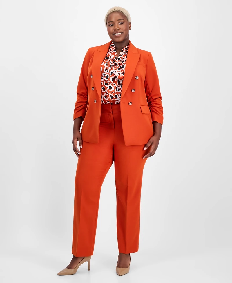 Tahari Asl Plus Double-Breasted Ruched-Sleeve Jacket