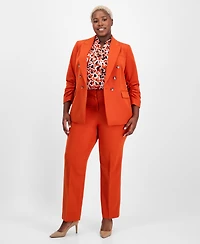 Tahari Asl Plus Double-Breasted Ruched-Sleeve Jacket