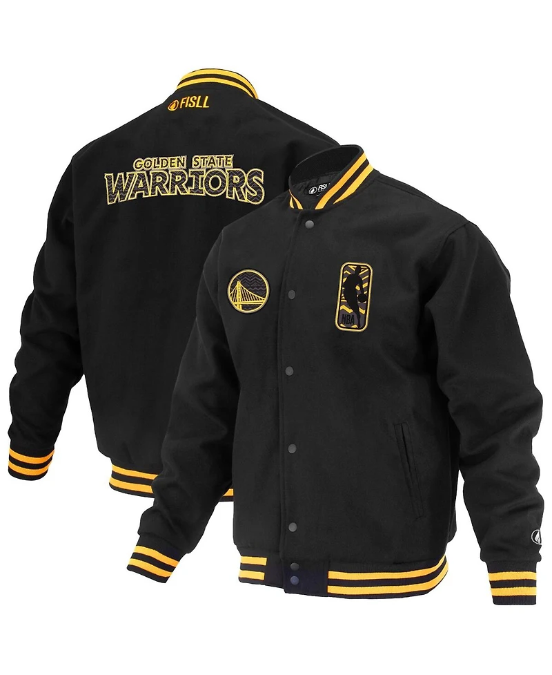 Fisll Men's and Women's Black Golden State Warriors Logoman Shadow Collection Full-Snap Varsity Jacket