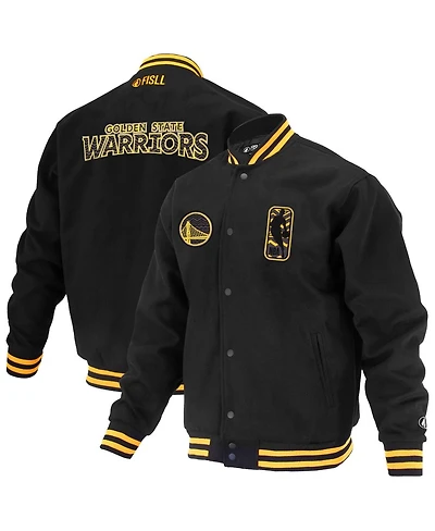 Fisll Men's and Women's Black Golden State Warriors Logoman Shadow Collection Full-Snap Varsity Jacket