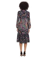 Maggy London Women's Crew Neck Long-Sleeve Midi Dress