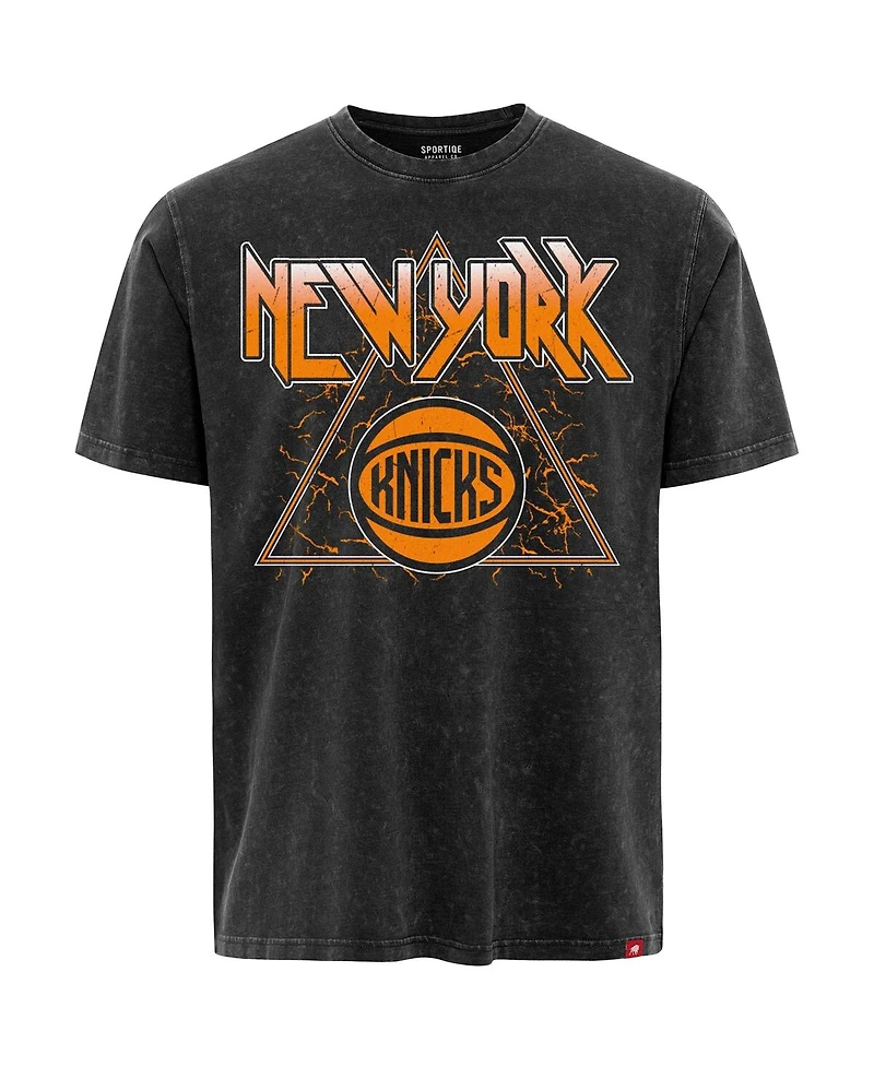 Sportiqe Men's New York Knicks Distressed Rock Roll Collection Angus Premium Mineral Wash T-Shirt
