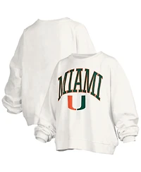 Pressbox Women's White Miami Hurricanes Janise Arch Over Logo Waist Length Oversized Pullover Sweatshirt