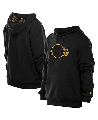 New Era Men's Black Los Angeles Lakers Tonal Color Pop Premium Pullover Hoodie