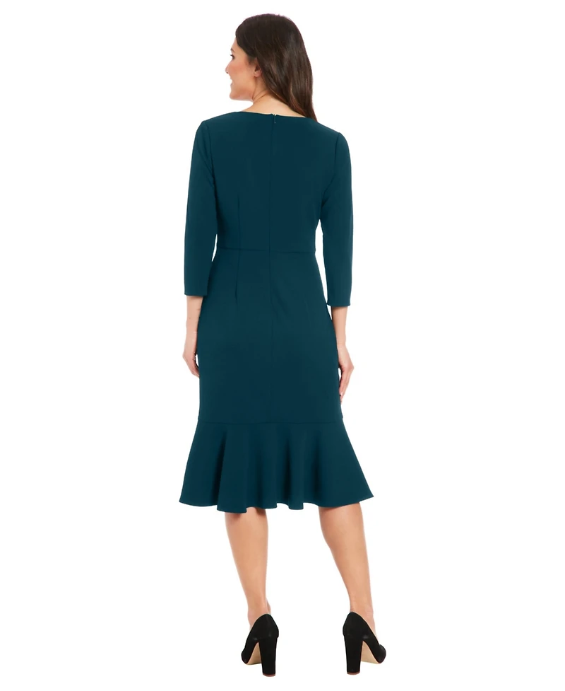 London Times Petite Side-Knit 3/4-Sleeve Midi Dress