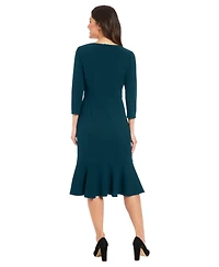 London Times Petite Side-Knit 3/4-Sleeve Midi Dress