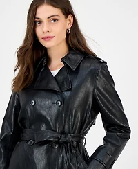 Bcbgmaxazria Women's Double-Breasted Faux-Leather Belted Trench Coat