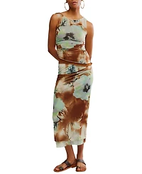 Free People Women's Ash Printed Ruched Mesh Top