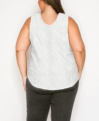 Coin 1804 Plus Size Spiral Wave Texture Double V-Neck Curved Hem Tank Top