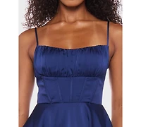 B Darlin Juniors' Sleeveless Satin Fit & Flare Dress