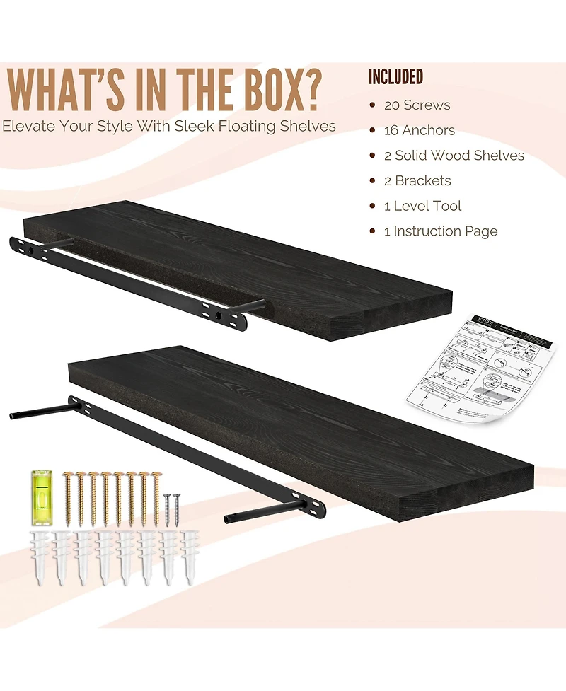 Sorbus 2 Pack 35" Solid Wood Floating Shelves - for Bathroom Decor, Books, Bedroom & Living Room
