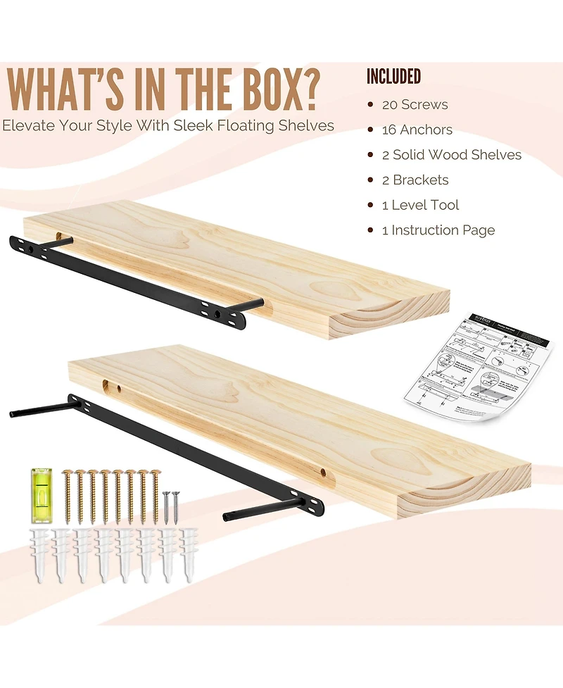 Sorbus 2 Pack 35" Solid Wood Floating Shelves - for Bathroom Decor, Books, Bedroom & Living Room