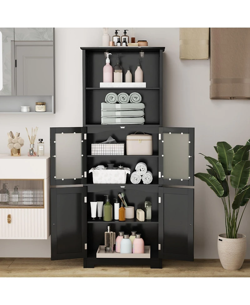 Slickblue 6-Tier Freestanding Bathroom Cabinet with 2 Open Compartments and Adjustable Shelves