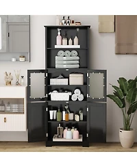 Slickblue 6-Tier Freestanding Bathroom Cabinet with 2 Open Compartments and Adjustable Shelves
