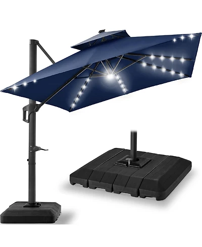 Best Choice Products 9x12ft 2-Tier Square Outdoor Solar Led Cantilever Umbrella w/ 360-Rotating Base –