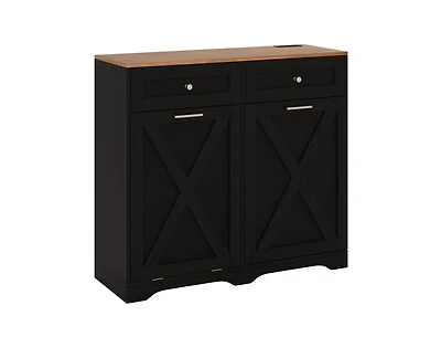 Slickblue Tilt Out Trash Can Cabinet with Outlets and Adjustable Shelf